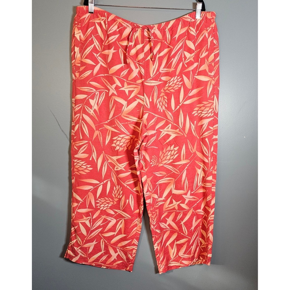 Tommy Bahama Coral Tropical Floral 100% Silk Wide Leg Cropped Pants XL